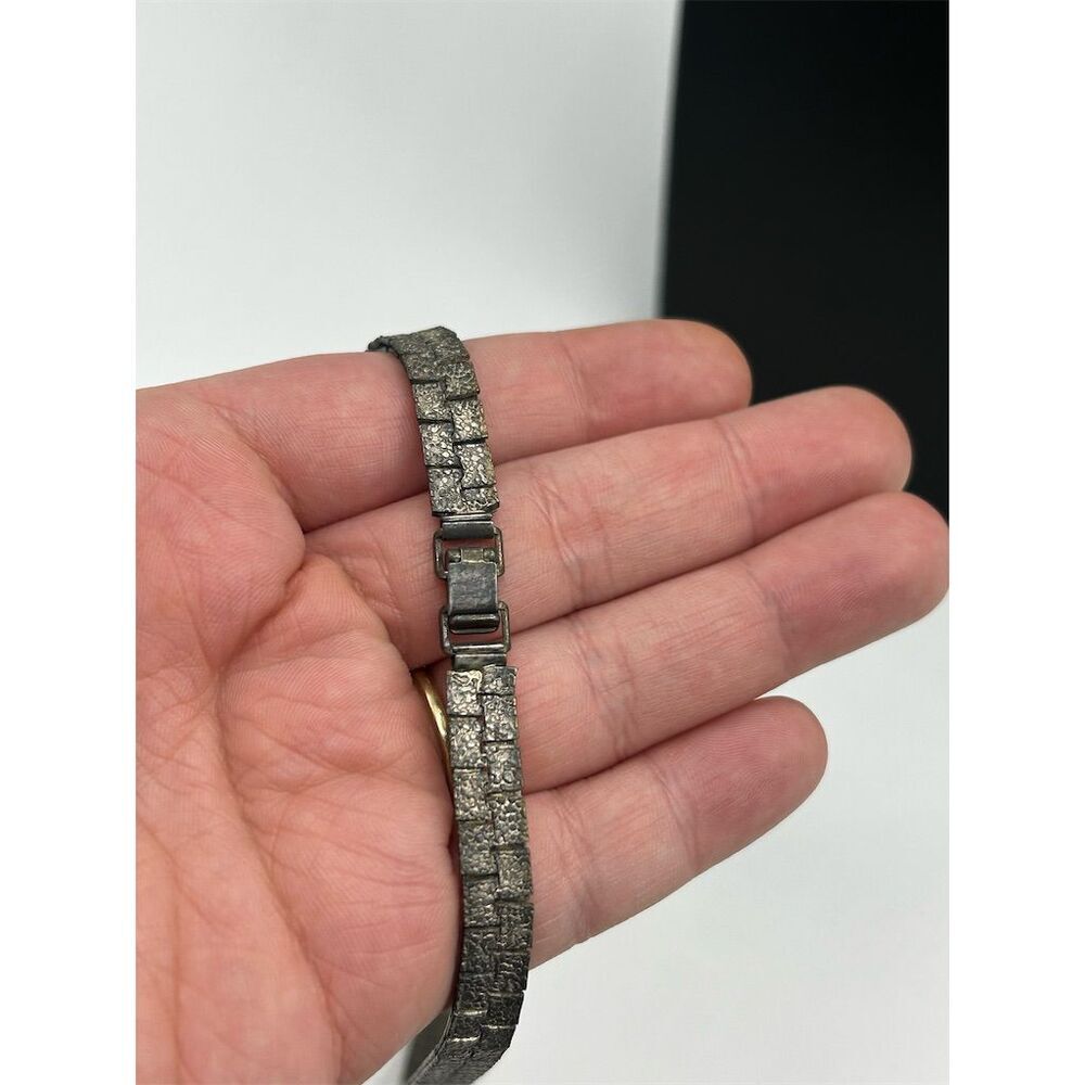 Vintage Wide Textured Antiqued Finish Metal Necklace - Picture 3 of 4